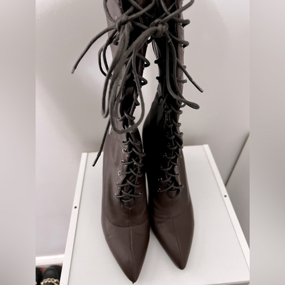 Nasty Gal Mid Calf Tie Up Brown Boots - Picture 3 of 4